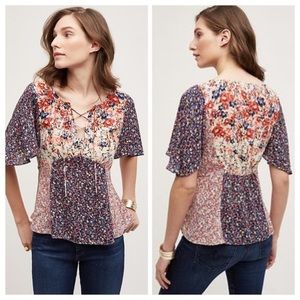 Anthropologie Floral Tie Top